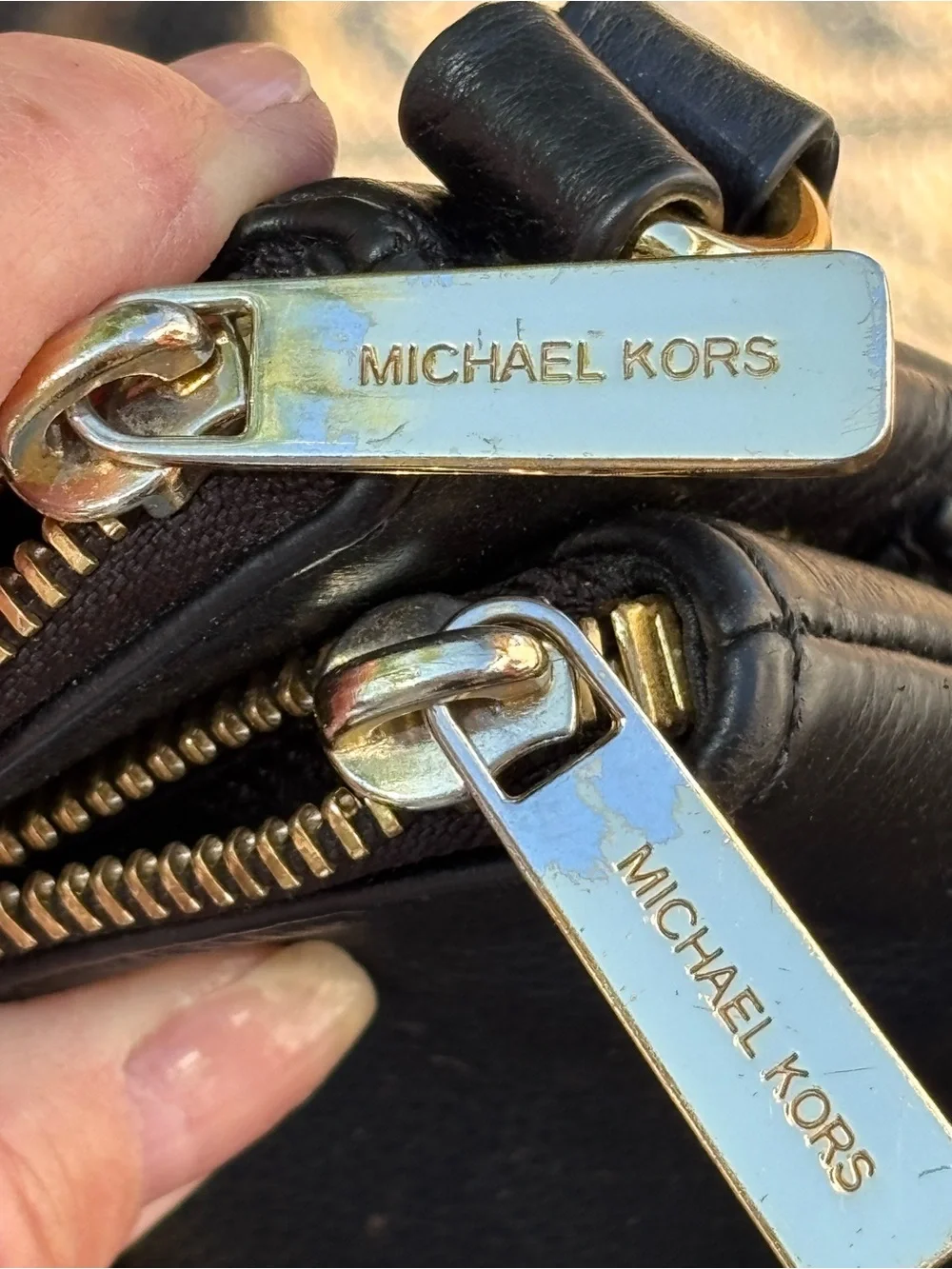 Michael Kors Black Leather Crossbody with Gold MK Emblem